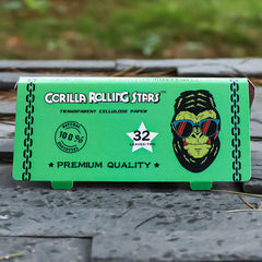 GORILLA ROLLING STARS 1 1/4 Size Transparent Cellulose Rolling Papers with Rolling Tips, Slow Burning & Organic Rolling Paper, 32 PCS / Pack 24 Pack / Box