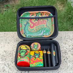 GORILLA ROLLING STARS Cigarette Roller Maker Kit, King Size Plastic Rolling Machine, 7” x 5.5” Size Rolling Tray, 4 Lay Ø 50 Metal Herb Grinder, Press Down Plastic Storage Jar, 118 mm Joint Holder, 95 x 62 x 29 mm Cigarette Case, Black Nylon Bag