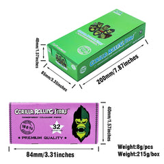 GORILLA ROLLING STARS 1 1/4 Size Transparent Cellulose Rolling Papers with Rolling Tips, Slow Burning & Organic Rolling Paper, 32 PCS / Pack 24 Pack / Box