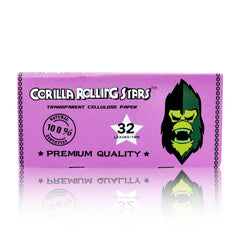 GORILLA ROLLING STARS 1 1/4 Size Transparent Cellulose Rolling Papers with Rolling Tips, Slow Burning & Organic Rolling Paper, 32 PCS / Pack 24 Pack / Box