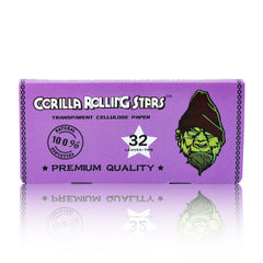 GORILLA ROLLING STARS 1 1/4 Size Transparent Cellulose Rolling Papers with Rolling Tips, Slow Burning & Organic Rolling Paper, 32 PCS / Pack 24 Pack / Box