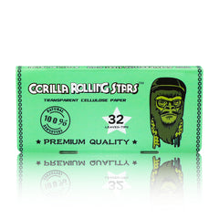 GORILLA ROLLING STARS 1 1/4 Size Transparent Cellulose Rolling Papers with Rolling Tips, Slow Burning & Organic Rolling Paper, 32 PCS / Pack 24 Pack / Box