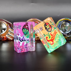 GORILLA ROLLING STARS Shatter Resistant Glass Ashtray, 86 x 57 mm Square Cigarette Ashtray with Cigarette Holder, 6 PCS / Box