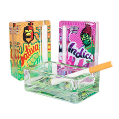 GORILLA ROLLING STARS Shatter Resistant Glass Ashtray, 86 x 57 mm Square Cigarette Ashtray with Cigarette Holder, 6 PCS / Box