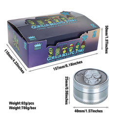 Gorilla Rolling Stars Zinc Alloy Tobacco Grinder, 3 Lay Ø 40 Metal Herb Grinder, Portable & Easy Clean Smoker Grinder, 12 PCS / Box
