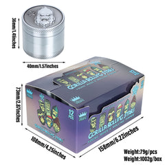 Gorilla Rolling Stars Zinc Alloy Tobacco Grinder, 4 Lay Ø 40 Metal Herb Grinder, Portable & Easy Clean Smoker Grinder, 12 PCS / Box