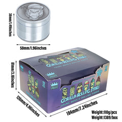 Gorilla Rolling Stars Zinc Alloy Tobacco Grinder, 4 Lay Ø 50 Metal Herb Grinder, Portable & Easy Clean Smoker Grinder, 12 PCS / Box