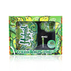 GORILLA ROLLING STARS Smoking Pipe Kit, 74 mm Size Glass Smoking Pipe With Metal Bowl, 4 Lay Ø 50 Metal Herb Grinder, Skull Shape Glass Ashtray, 7” x 5.5” Size Tinplate Rolling Tray