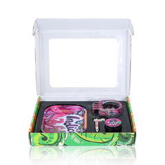 GORILLA ROLLING STARS Smoking Pipe Kit, 74 mm Size Glass Smoking Pipe With Metal Bowl, 4 Lay Ø 50 Metal Herb Grinder, Skull Shape Glass Ashtray, 7” x 5.5” Size Tinplate Rolling Tray