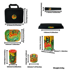 GORILLA ROLLING STARS Cigarette Roller Maker Kit, King Size Plastic Rolling Machine, 7” x 5.5” Size Rolling Tray, 4 Lay Ø 50 Metal Herb Grinder, Press Down Plastic Storage Jar, 118 mm Joint Holder, 95 x 62 x 29 mm Cigarette Case, Black Nylon Bag