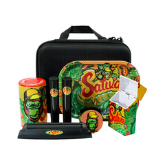 GORILLA ROLLING STARS Cigarette Roller Maker Kit, King Size Plastic Rolling Machine, 7” x 5.5” Size Rolling Tray, 4 Lay Ø 50 Metal Herb Grinder, Press Down Plastic Storage Jar, 118 mm Joint Holder, 95 x 62 x 29 mm Cigarette Case, Black Nylon Bag