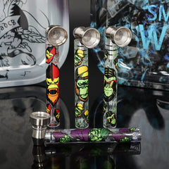 GORILLA ROLLING STARS 95 mm Glass Smoking Pipe, Green Tobacco Pipe With Metal Bowl, 24 PCS / Box