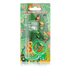 GORILLA ROLLING STARS Smoking Pipe Kit, 103 mm Size Glass Smoking Pipe With Bowl, 2 Lay Ø 30 Plastic Herb Grinder