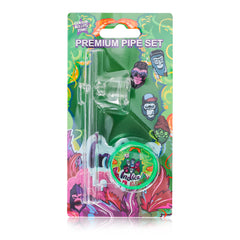 GORILLA ROLLING STARS Smoking Pipe Kit, 103 mm Size Glass Smoking Pipe With Bowl, 2 Lay Ø 30 Plastic Herb Grinder