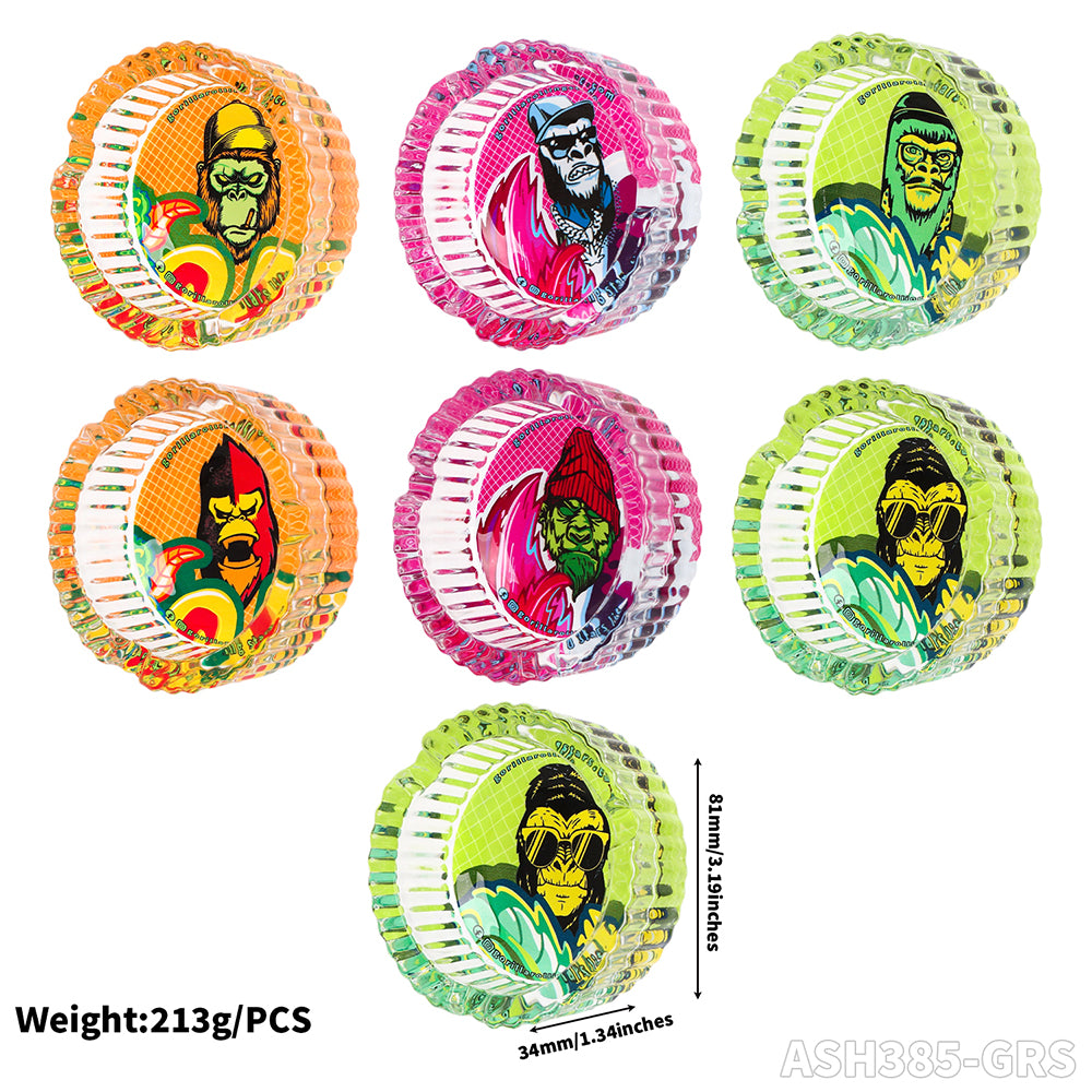 Gorilla Roling Stars Brand Series 85mm Circular Glass Ashtray: The Bottom Is Circular With Vertical Stripes On The Side