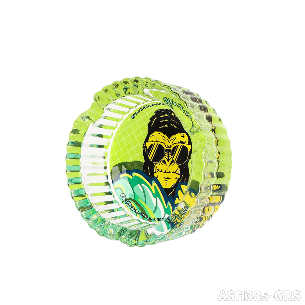 Gorilla Roling Stars Brand Series 85mm Circular Glass Ashtray: The Bottom Is Circular With Vertical Stripes On The Side