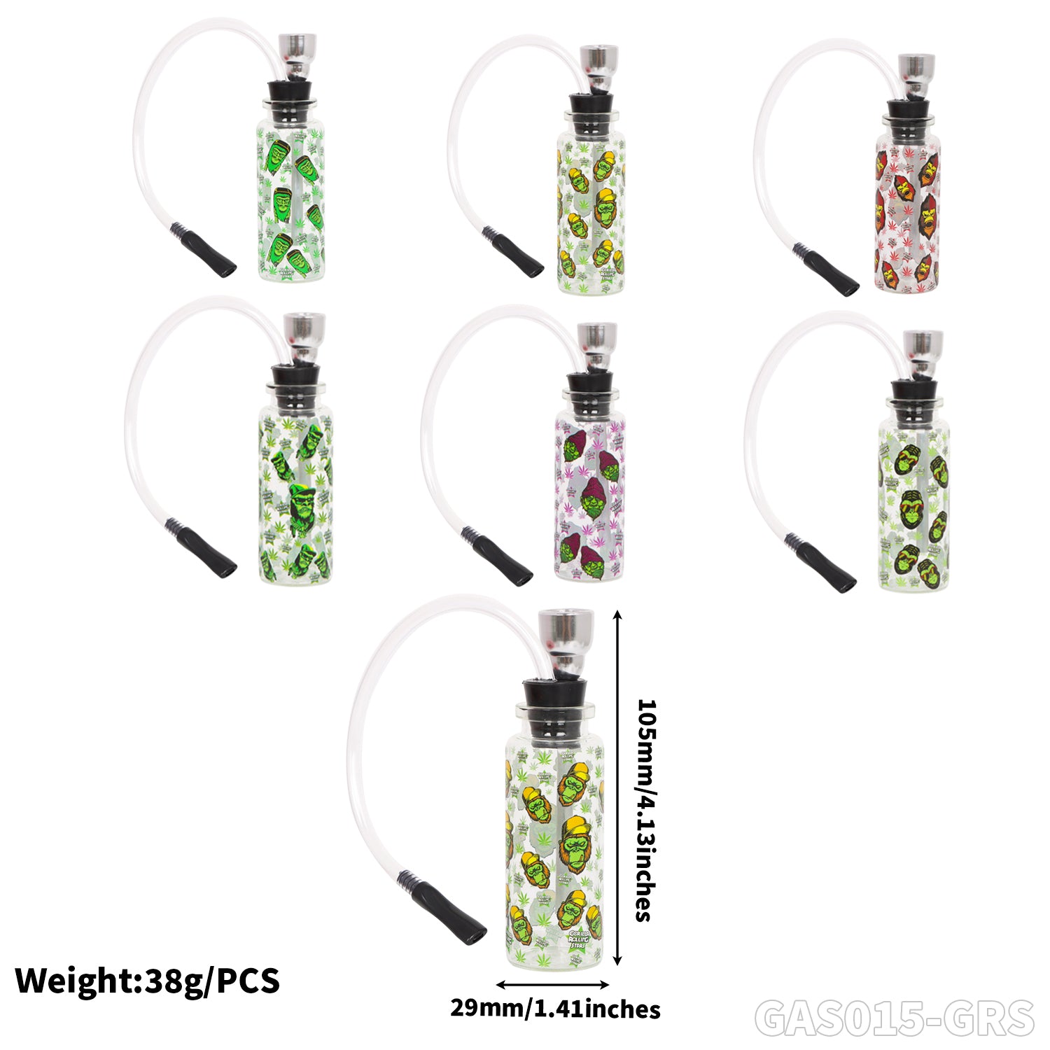 Gorilla Roling Stars Brand Series Transparent Glass Bottle Water Pipe+1 Small Silicone Straw+1 Metal Tube, Uv Pattern On The Bottle Body, 12 Mixed/1 Display Box