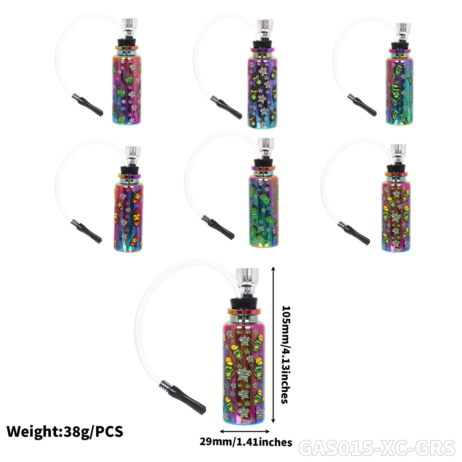 Gorilla Roling Stars Brand Series Transparent Glass Bottle Water Pipe+1 Small Silicone Straw+1 Metal Tube, Uv Pattern On The Bottle Body, 12 Mixed/1 Display Box