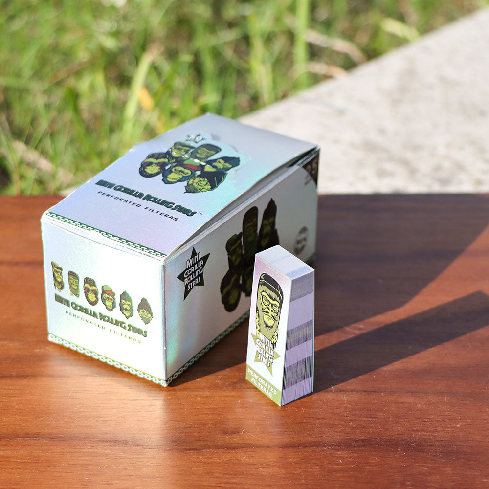 GORILLA ROLLING STARS 18 x 44 mm Mini Size Rolling Tips, Natural Organic Rolling White Tips, 50 Tips / Pack 25 Pack / Box