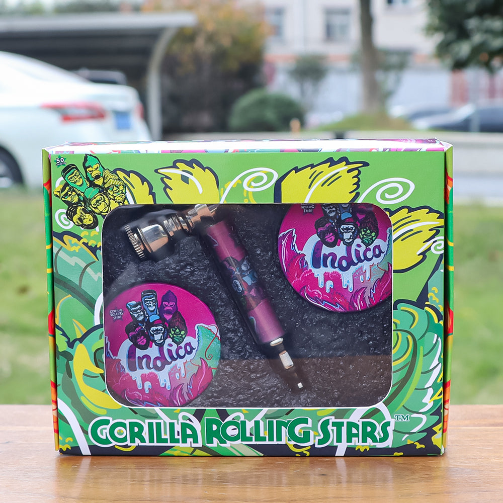 GORILLA ROLLING STARS Smoking Pipe Kit, 73 mm Size Glass Smoking Pipe With Metal Bowl, 4 Lay Ø 40 Metal Herb Grinder