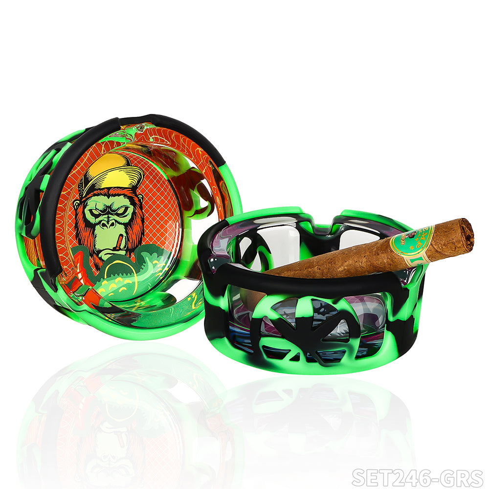 Gorilla Roling Stars Grs Brand Glass Ashtray Combination Set: 85mm Glass Ashtray