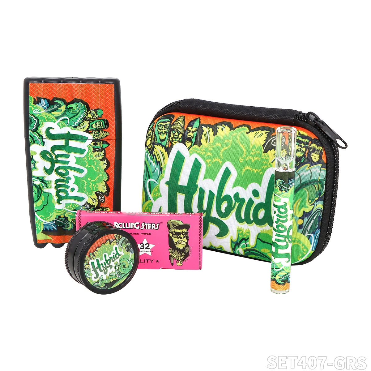 Gorilla rolling star smoking kit plastic grinder+smoking pipe+5 holes joint holder+rolling paper
