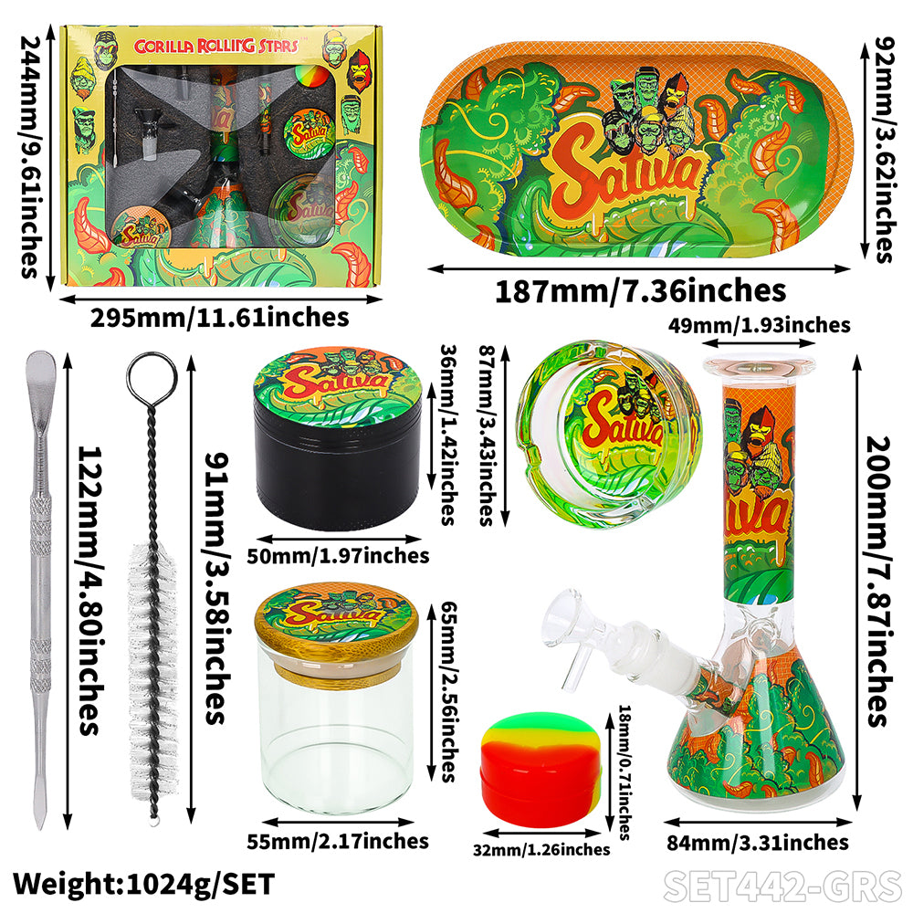 Gorilla Rolling Star Smoking Kit Glass Bong Kit +Ashtray+Grinder+Glass Jar+Silicone Case+Spoon