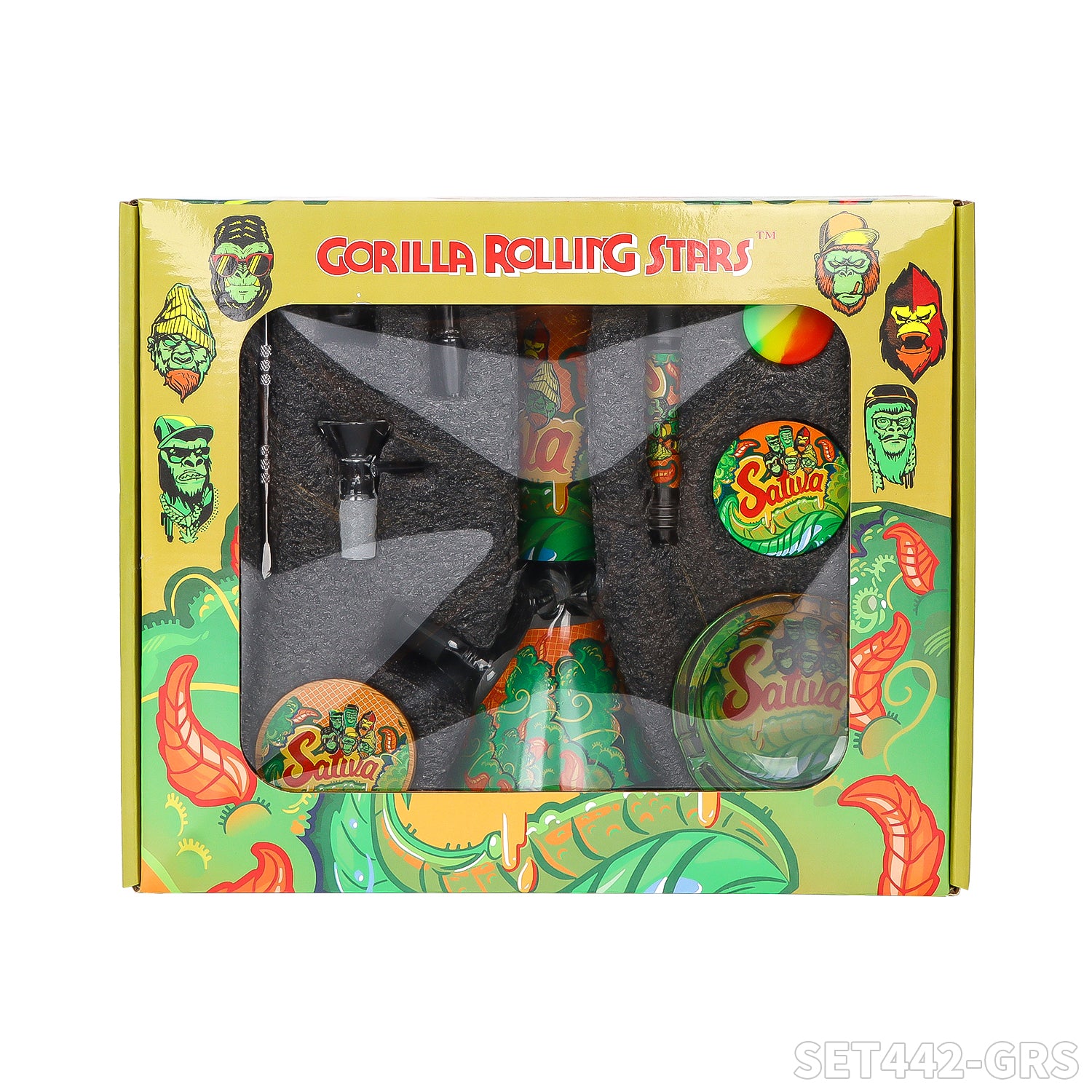 Gorilla Rolling Star Smoking Kit Glass Bong Kit +Ashtray+Grinder+Glass Jar+Silicone Case+Spoon