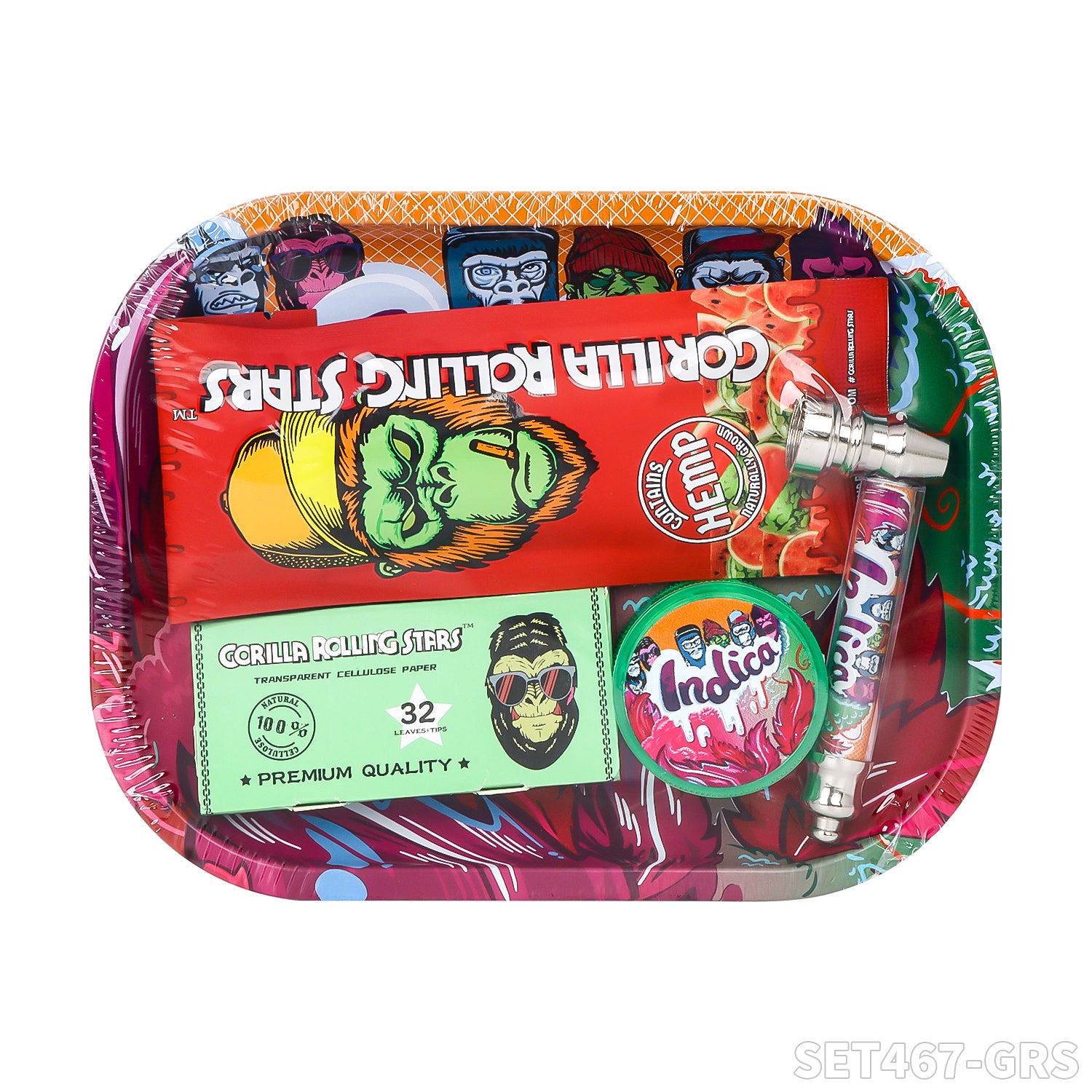Gorilla rolling star smoking kit rolling paper++hemp wrap +metal pipe+joint holder+grinder