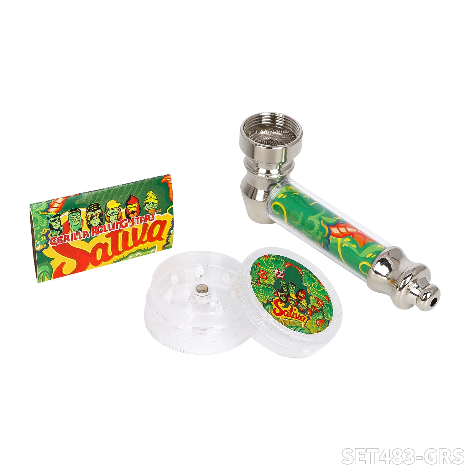 Gorilla Rolling Star Smoking Pipe Kit Metal Pipe+30mm Plastic Grinder