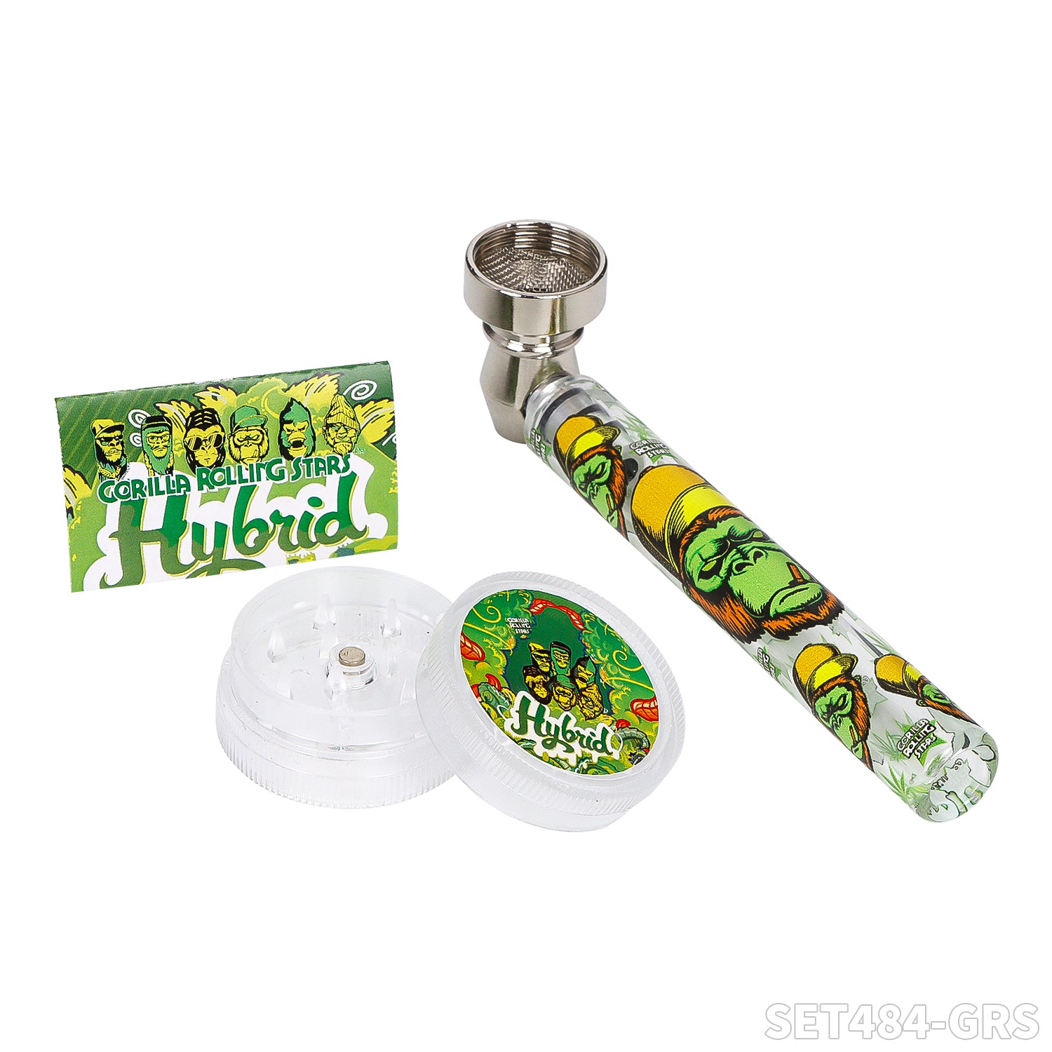 Gorilla Rolling Star Smoking Pipe Kit Glass Pipe+Plastic Grinder