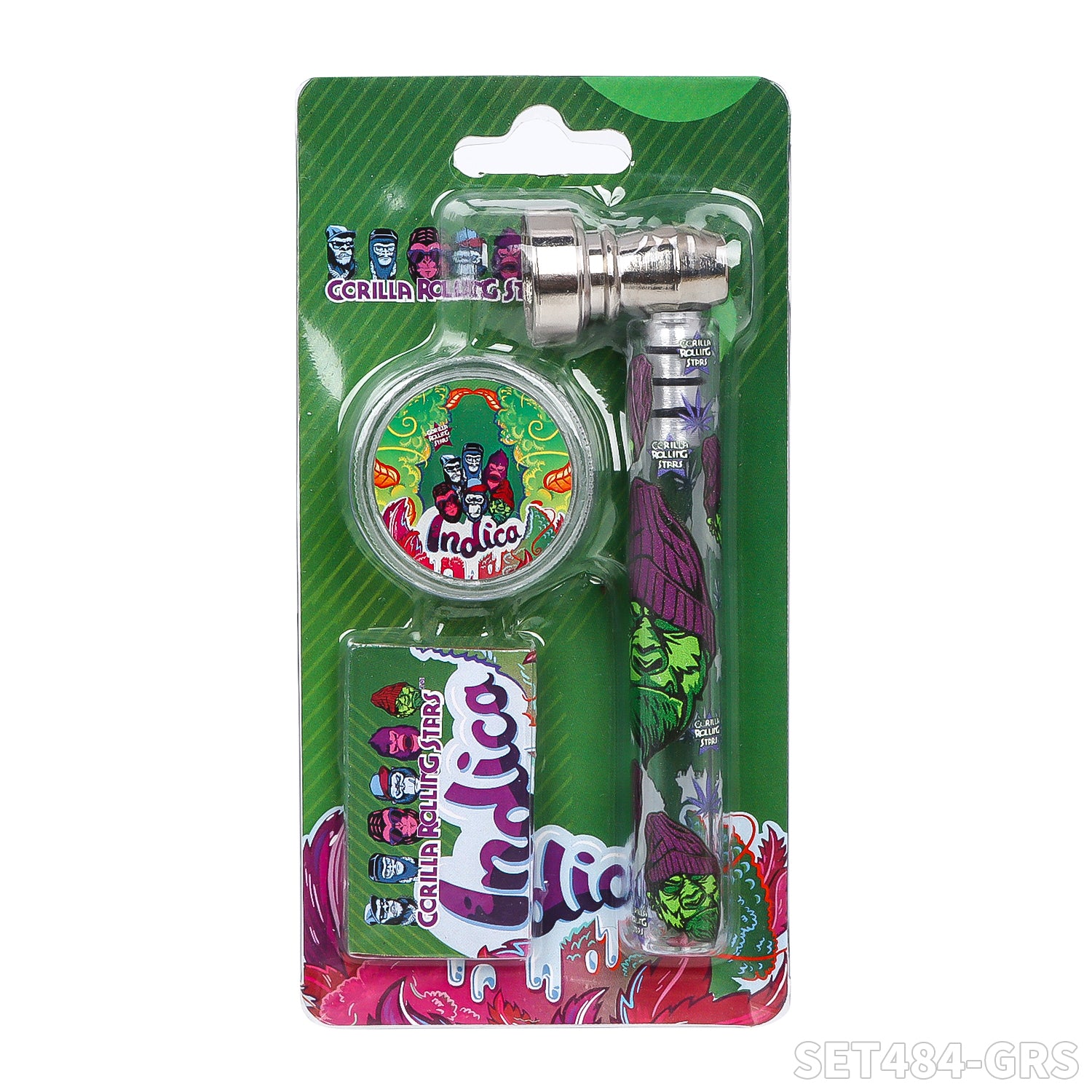 Gorilla Rolling Star Smoking Pipe Kit Glass Pipe+Plastic Grinder