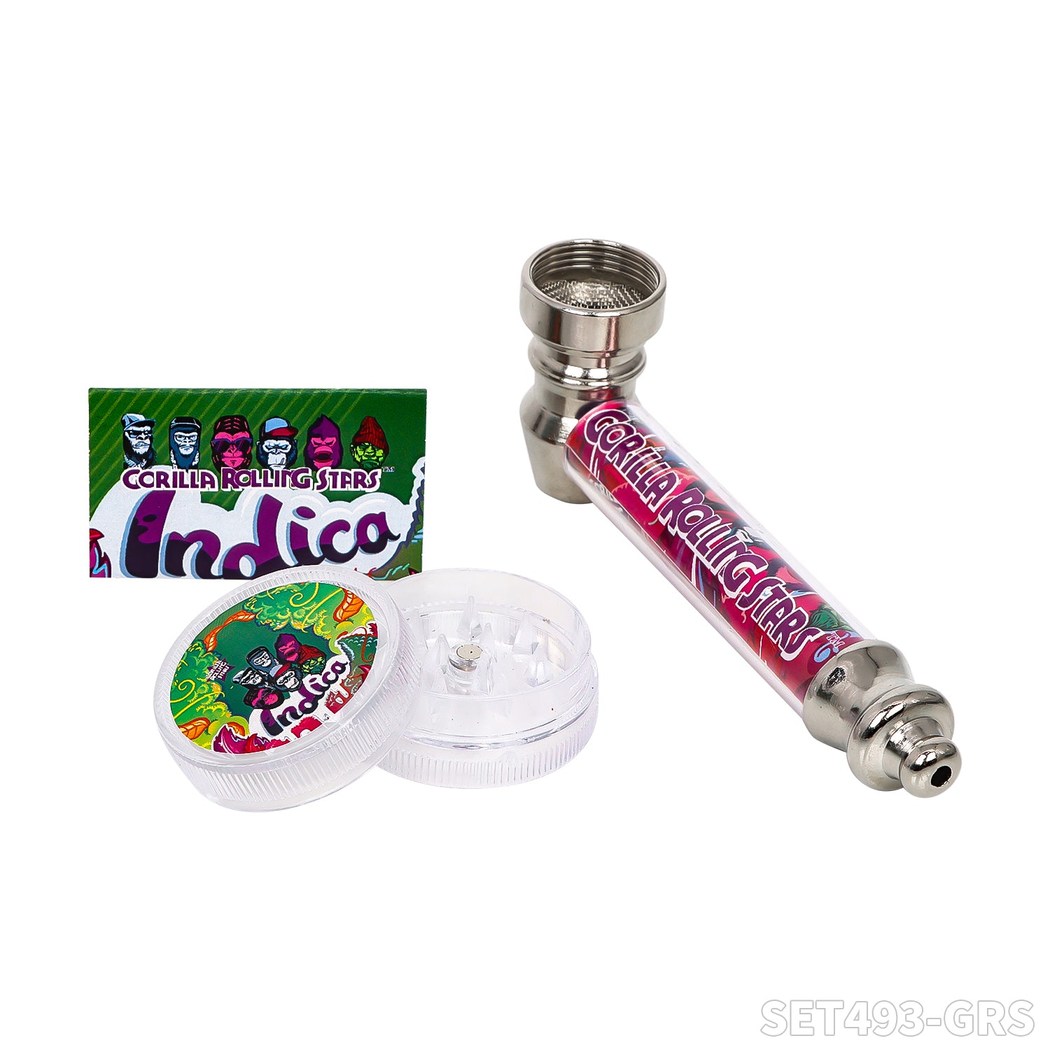 Gorilla Rolling Star Smoking Pipe Kit With Metal Pipe +Plastic Grinder+Stainless Steel Screen