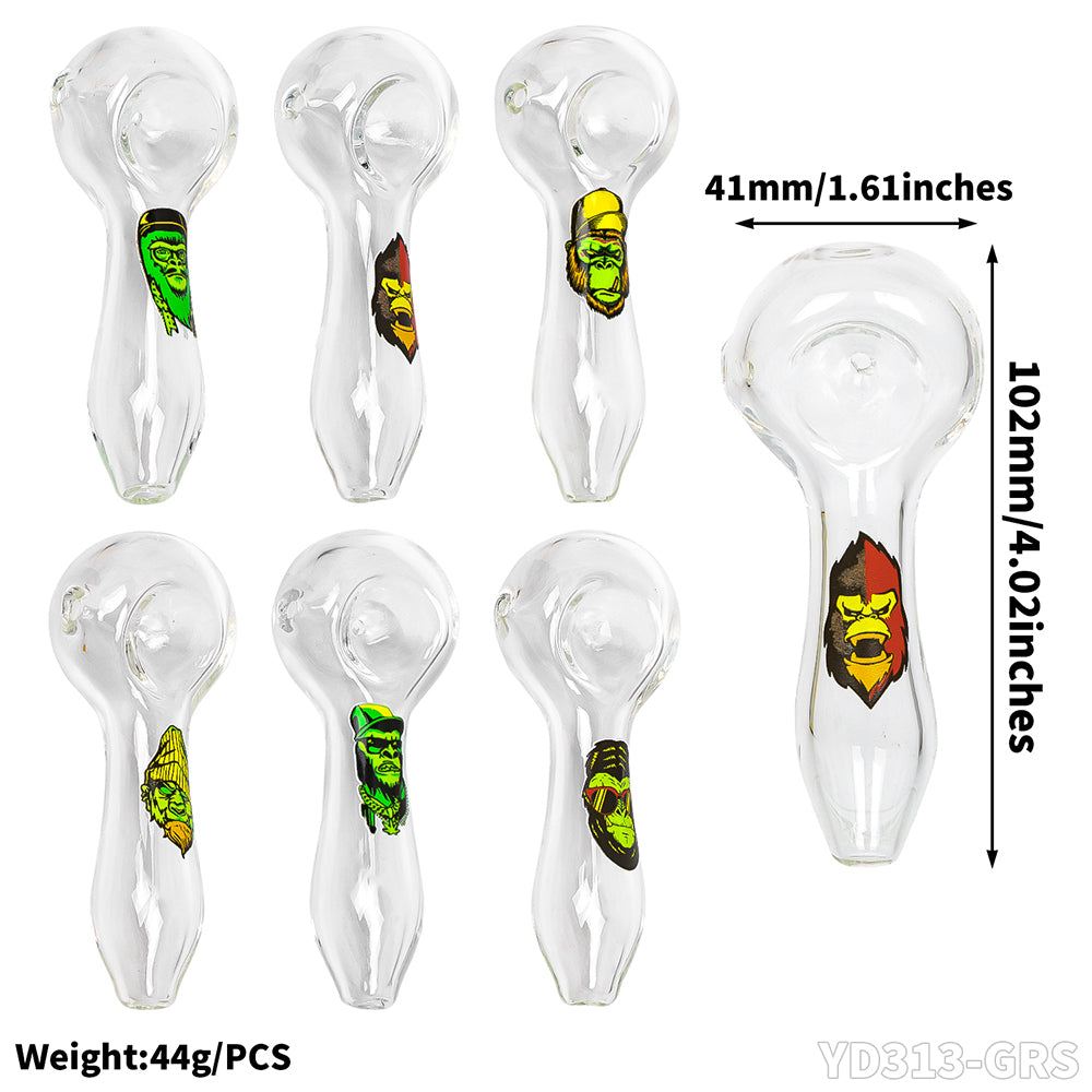 Gorilla Roling Stars Brand Glass Pipe: The Pipe Has A Transfer Film Pattern On It, With A Length Of 102mm And A Width Of 41mm, 44g/Pcs, 12 Pieces/Display Box, Mixed Pattern For Sale