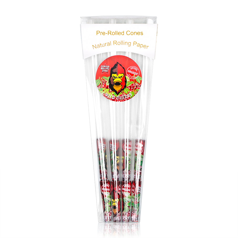 GORILLA ROLLING STARS King Size Mix Fruit Flavors Pre Rolled Cones, Transparent Rolling Cones with Tips, Slow Burning Pre Rolled Rolling Paper, 8 PCS / Pack 30 Packs / Box