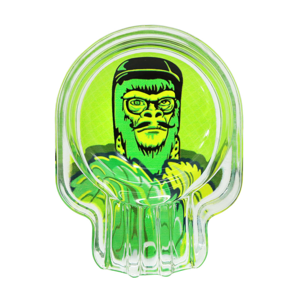 GORILLA ROLLING STARS Skull Shape Glass Ashtray with Three Cigarette Holder, Shatter Resistant Glass Ash Tray, 6 PCS / Box