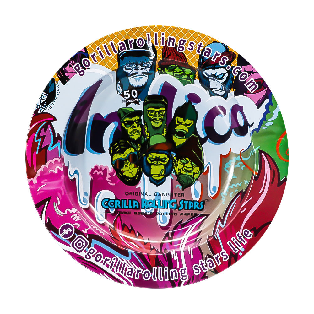 GORILLA ROLLING STARS Round Tinplate Ashtray, Ø 138 Size Metal Cigarette Ashtray with Cigarette Holder
