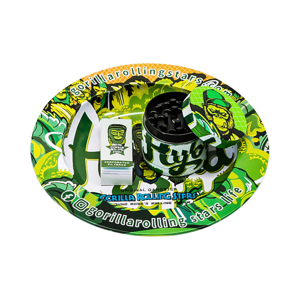 GORILLA ROLLING STARS Round Tinplate Ashtray, Ø 138 Size Metal Cigarette Ashtray with Cigarette Holder
