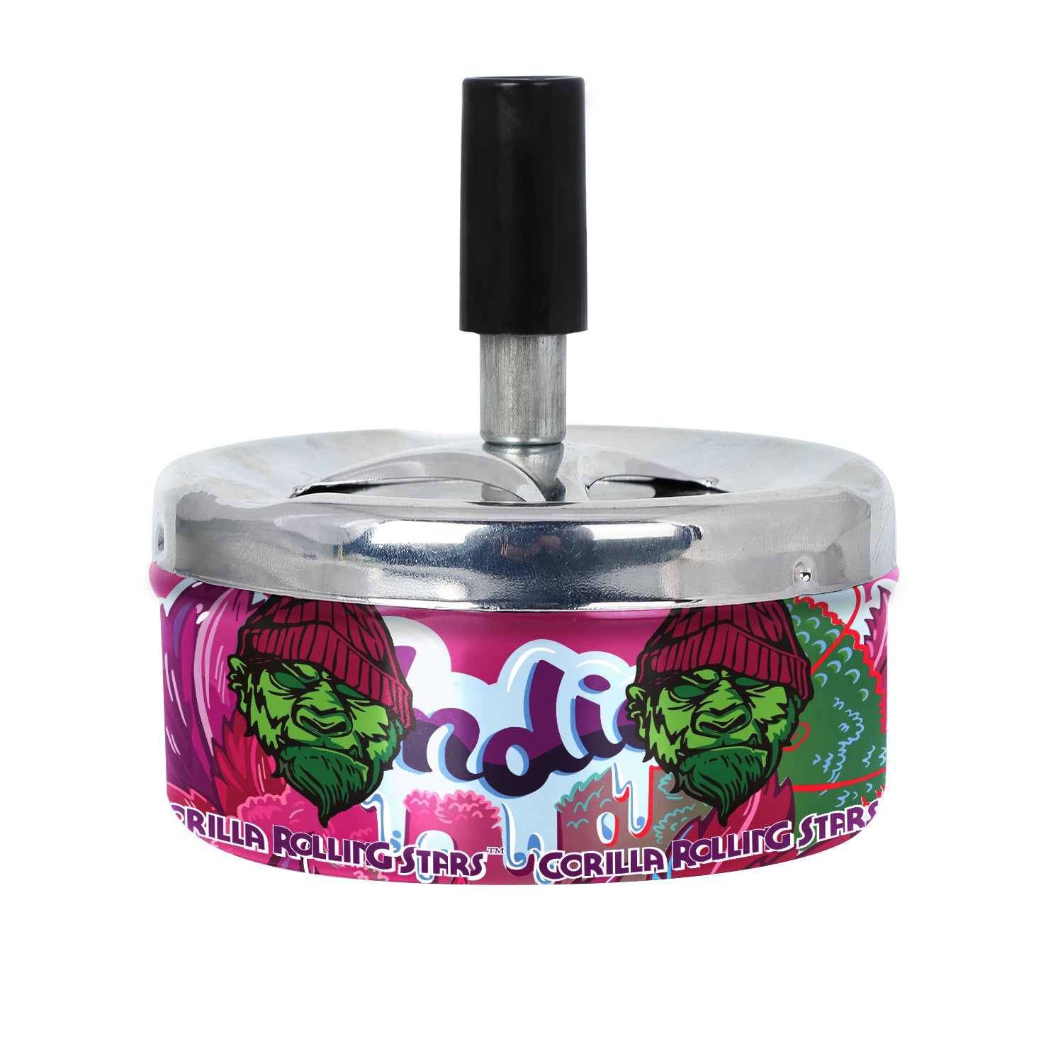 GORILLA ROLLING STARS Press Cigarette Ashtray, Round Metal Ash Tray & Cigarette Holder, Portable Ash Trays