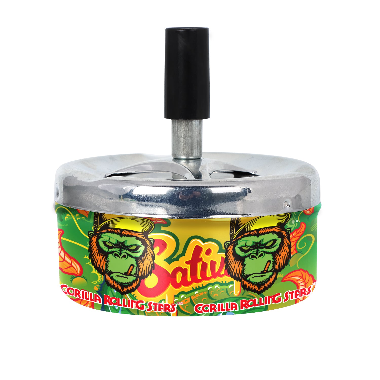 GORILLA ROLLING STARS Press Cigarette Ashtray, Round Metal Ash Tray & Cigarette Holder, Portable Ash Trays