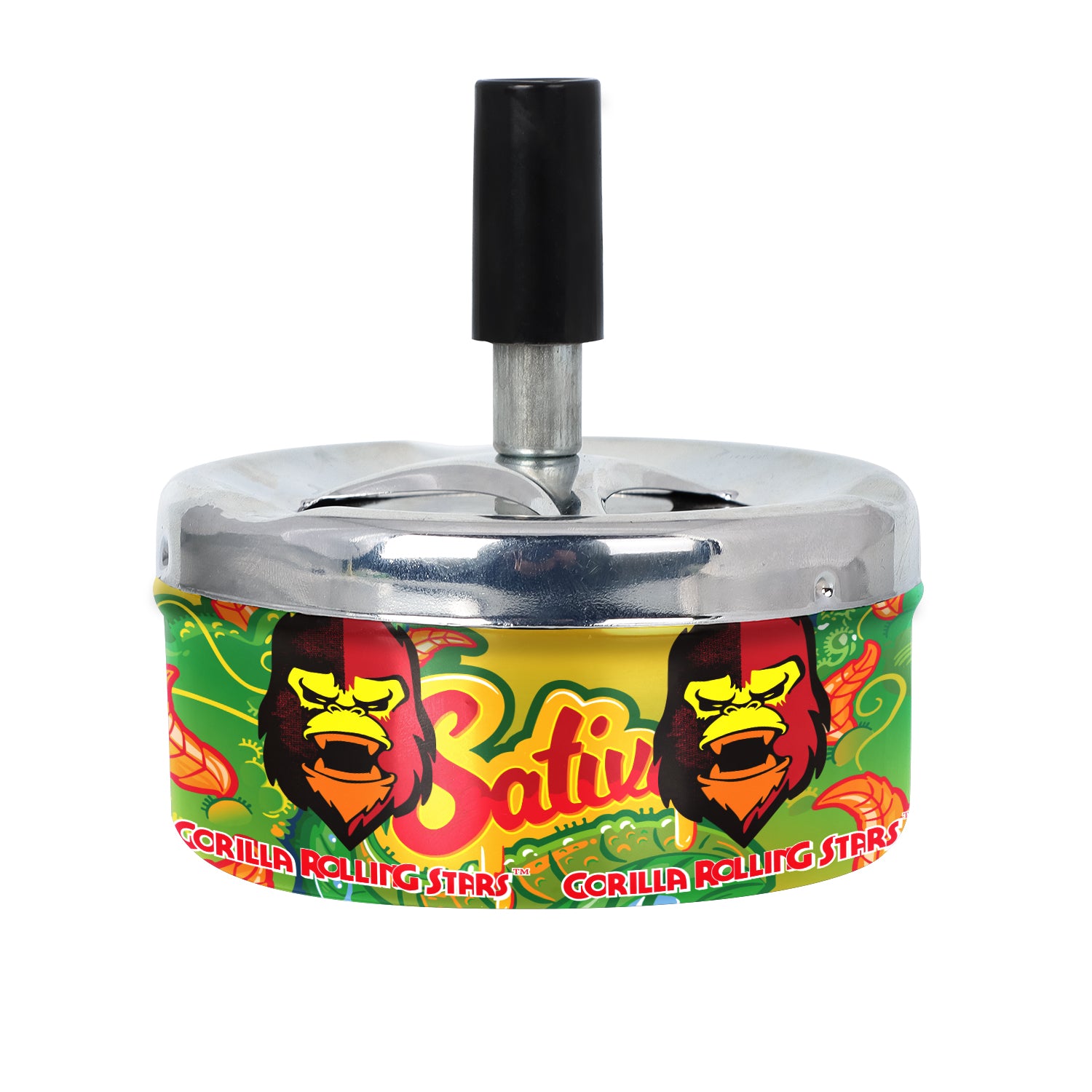 GORILLA ROLLING STARS Press Cigarette Ashtray, Round Metal Ash Tray & Cigarette Holder, Portable Ash Trays