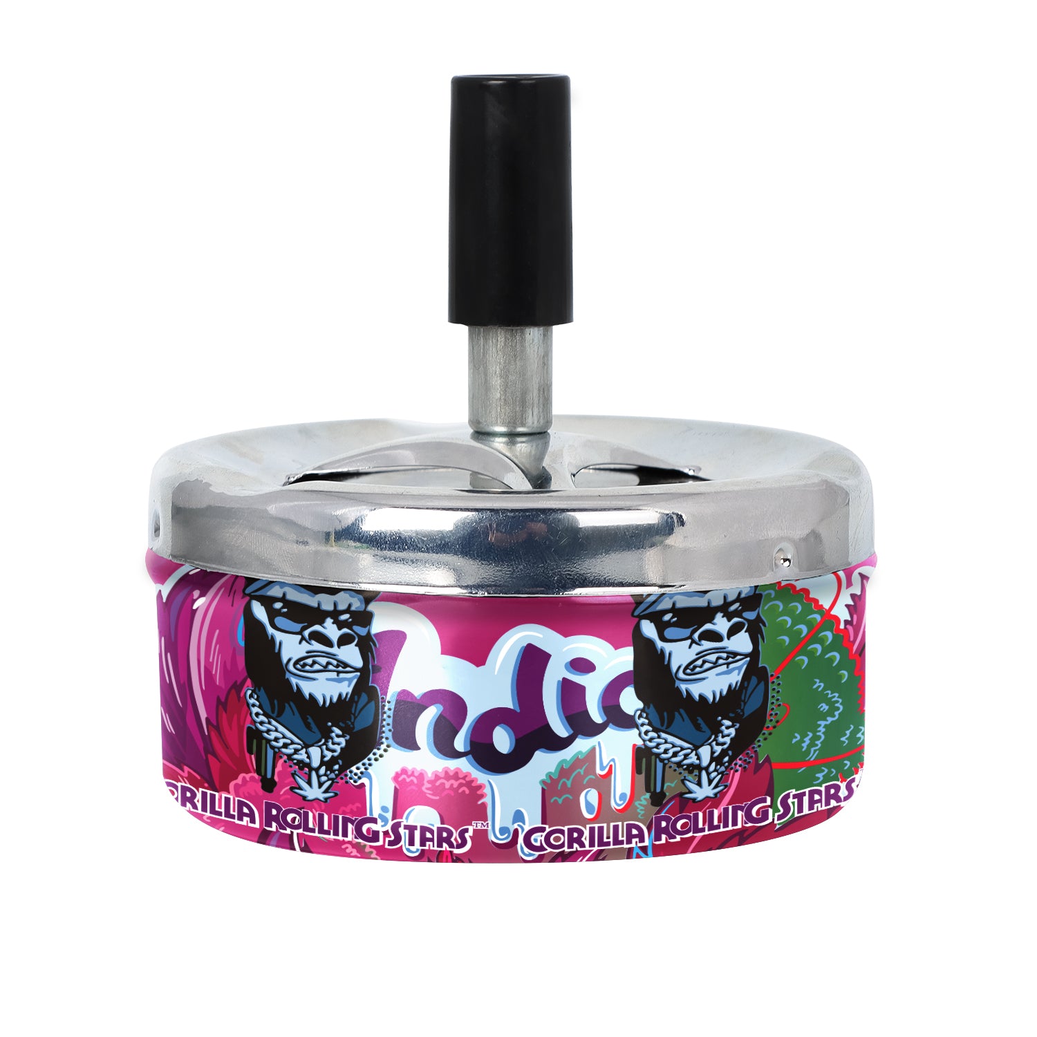 GORILLA ROLLING STARS Press Cigarette Ashtray, Round Metal Ash Tray & Cigarette Holder, Portable Ash Trays