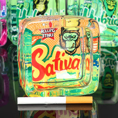 GORILLA ROLLING STARS Shatter Resistant Glass Ashtray, 93 x 42 mm Square Cigarette Ashtray with Cigarette Holder, 6 PCS / Box
