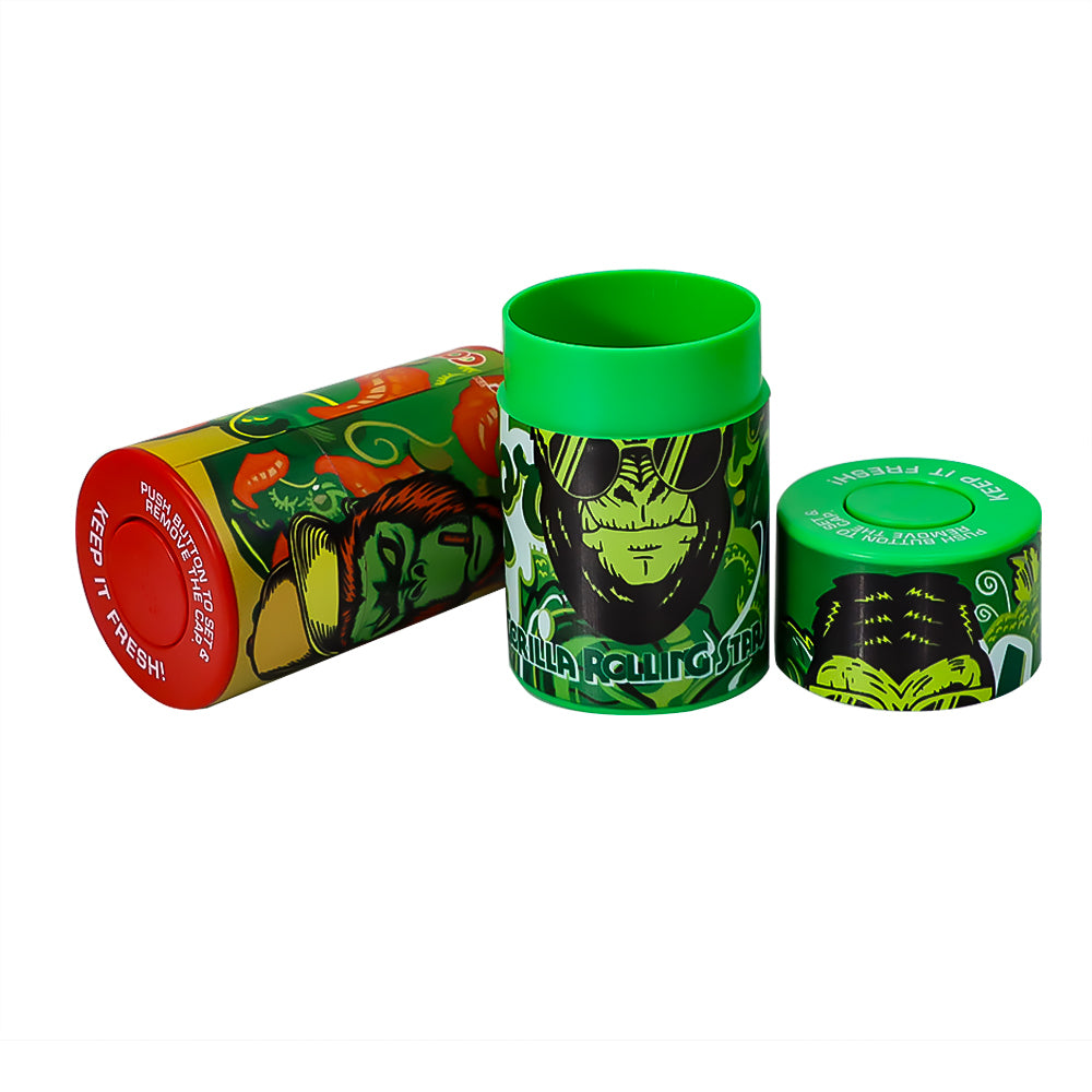 GORILLA ROLLING STARS Vacuum Sealed Press Down Plastic Storage Jar, Container Airtight Smell Proof Plastic Stash Jar, 6 Jars / Box