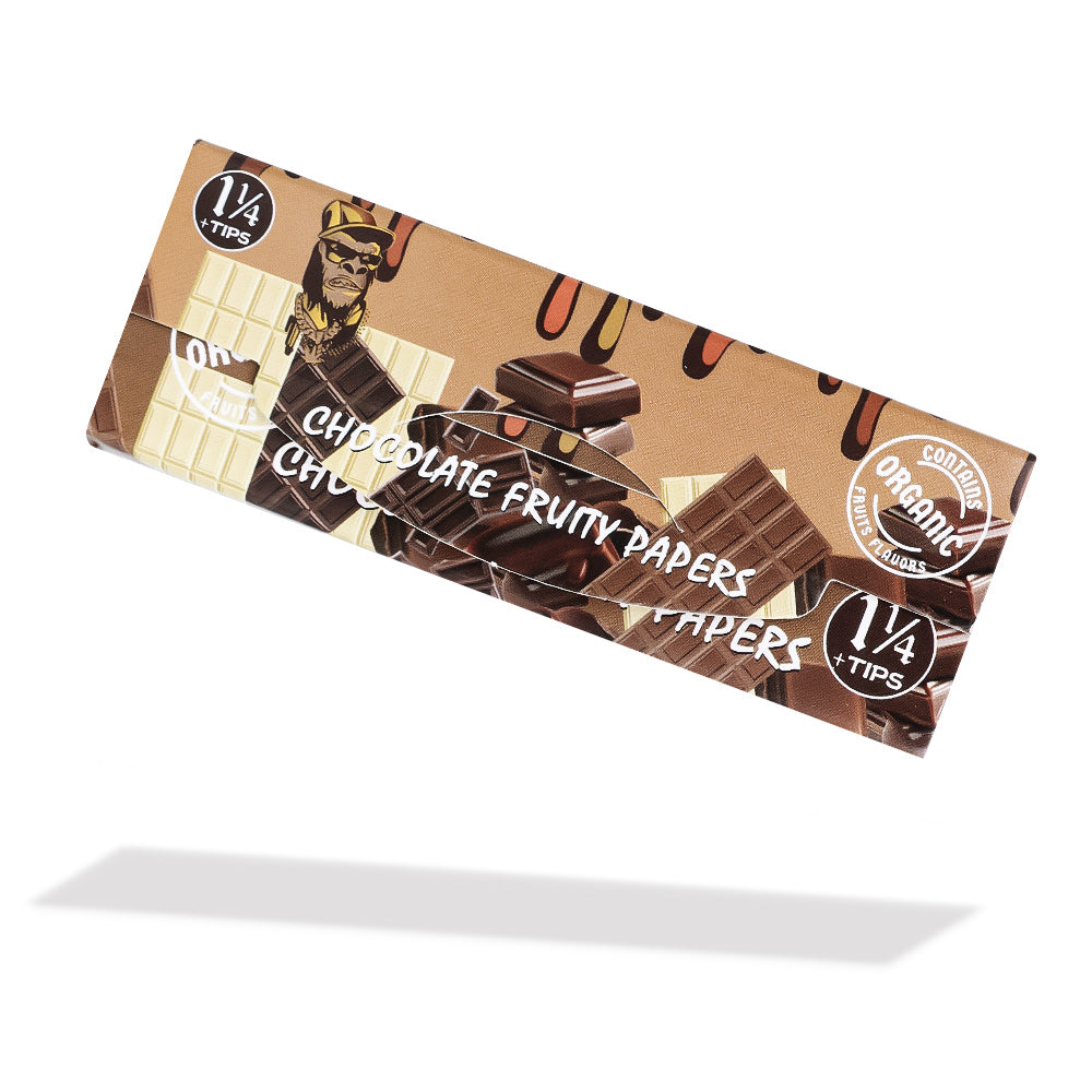 GORILLA ROLLING STARS Chocolate Flavored Rolling Paper with Rolling Tips, 1 1/4 Size Organic Rolling Papers, 50 PCS / Pack 24 Pack / Box