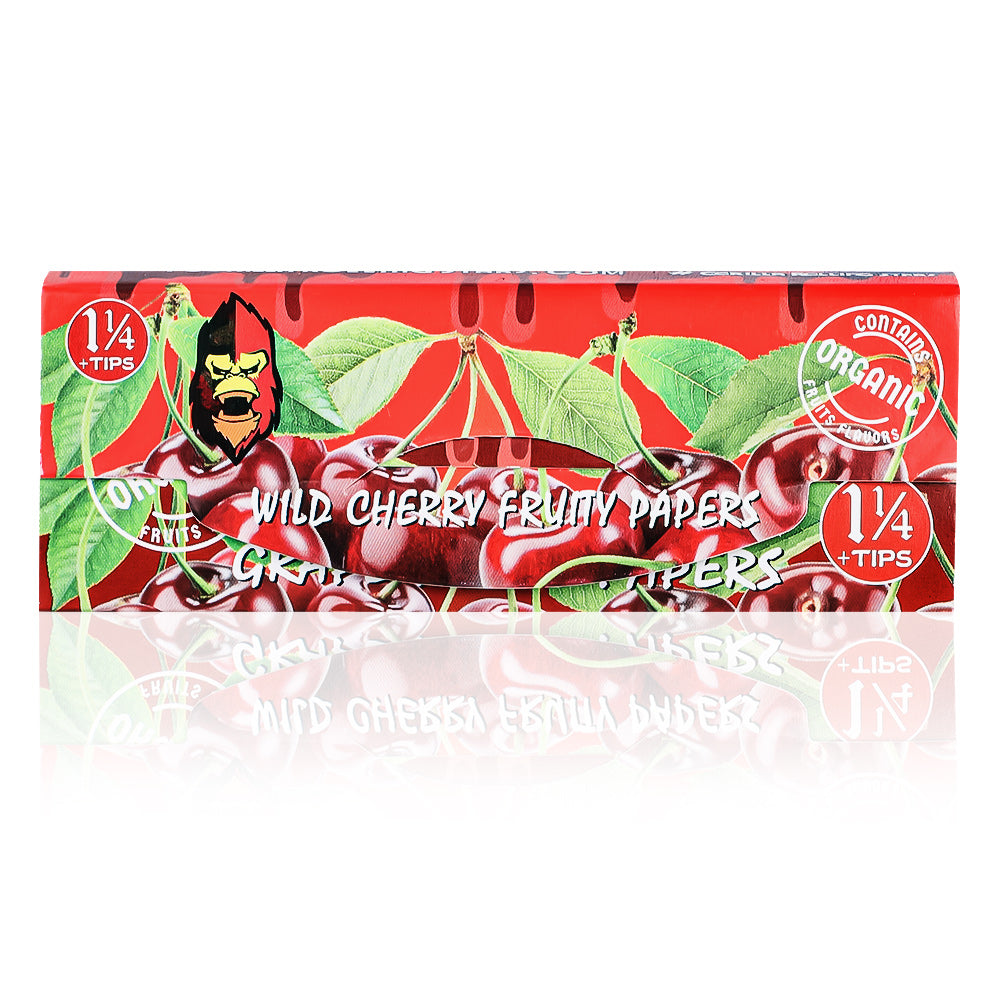 GORILLA ROLLING STARS Cherry Flavored Rolling Paper with Rolling Tips, 1 1/4 Size Organic Rolling Papers, 50 PCS / Pack 24 Pack / Box