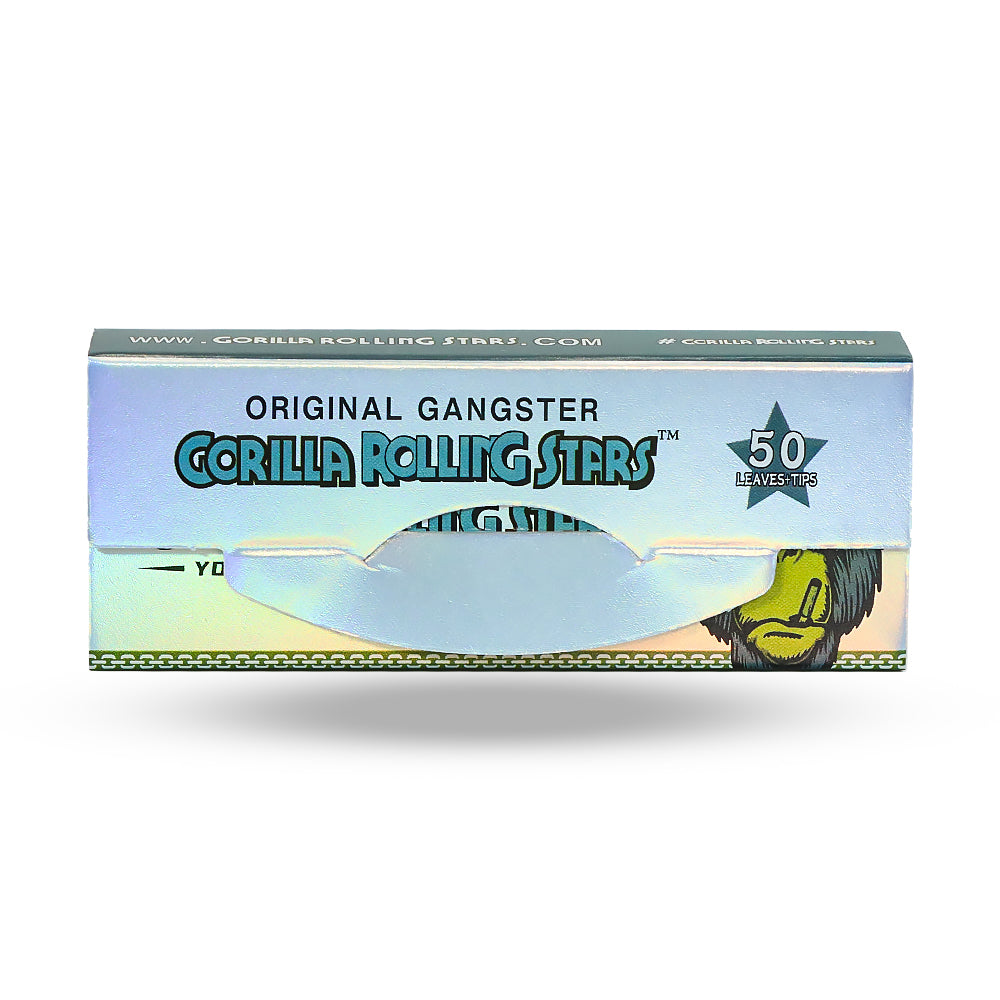 GORILLA ROLLING STARS 1 1/4 Size Rolling Paper With Rolling Tips, Natural Slim Rolling Papers, 50 PCS / Pack 24 Pack / Box