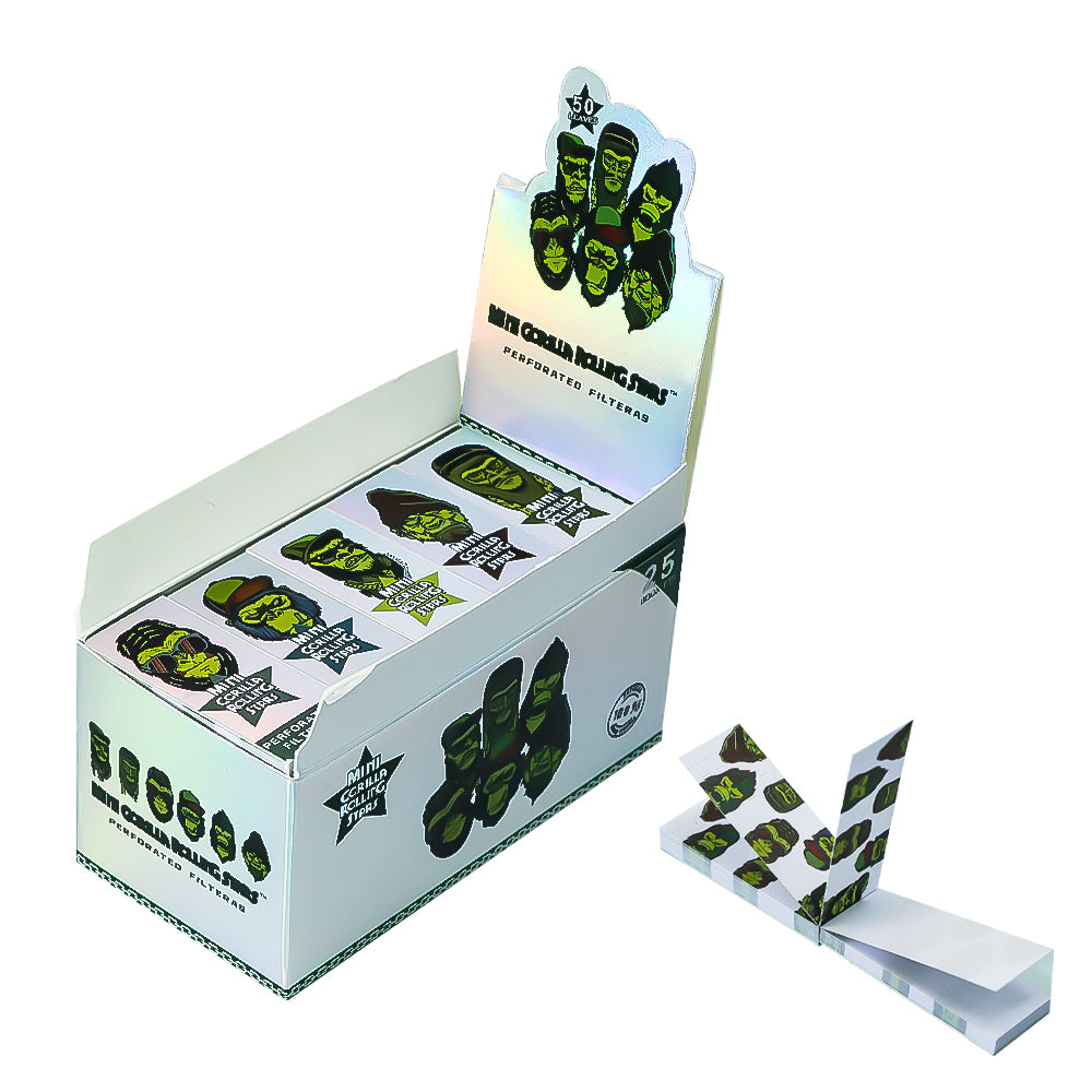 GORILLA ROLLING STARS 18 x 44 mm Mini Size Rolling Tips, Natural Organic Rolling White Tips, 50 Tips / Pack 25 Pack / Box