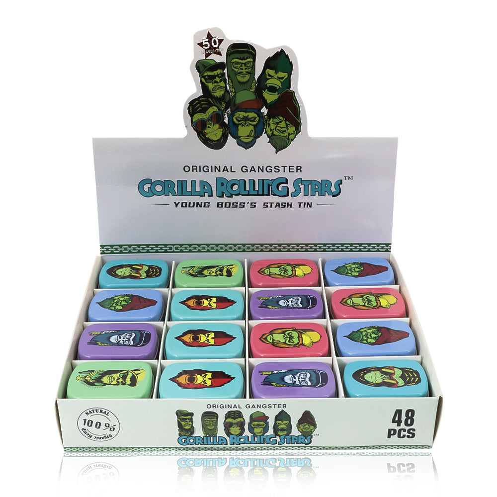 GORILLA ROLLING STARS Flip Smell Proof Metal Tin, 62 x 50 mm Metal Storage Case, Colorful Tinplate Storage Box, 48 PCS / Box