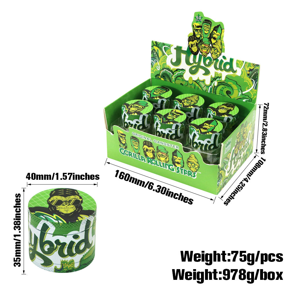 Gorilla Rolling Stars Green Zinc Alloy Tobacco Grinder, 4 Lay Ø 40 Metal Herb Grinder, Portable & Easy Clean Smoker Grinder, 6 PCS / Box